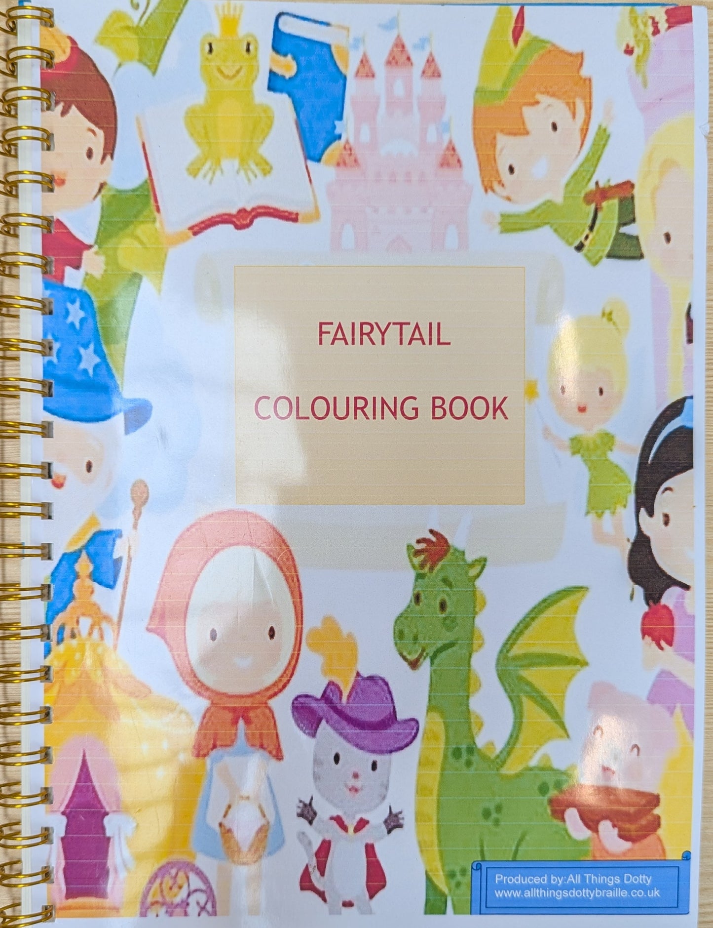 Coloring book cover with fairy tale characters and 'FAIRYTAIL COLOURING BOOK' text.