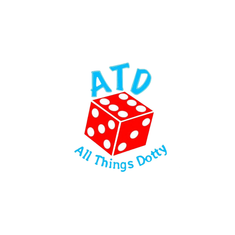 all things dotty logo featuring a red dice with the blue text on a white circle background.