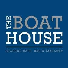 Logo of The Boat House with text 'Seafood Cafe, Bar & Takeaway' on a blue background