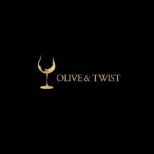 Logo of Olive & Twist with a stylized olive and wine glass on a black background